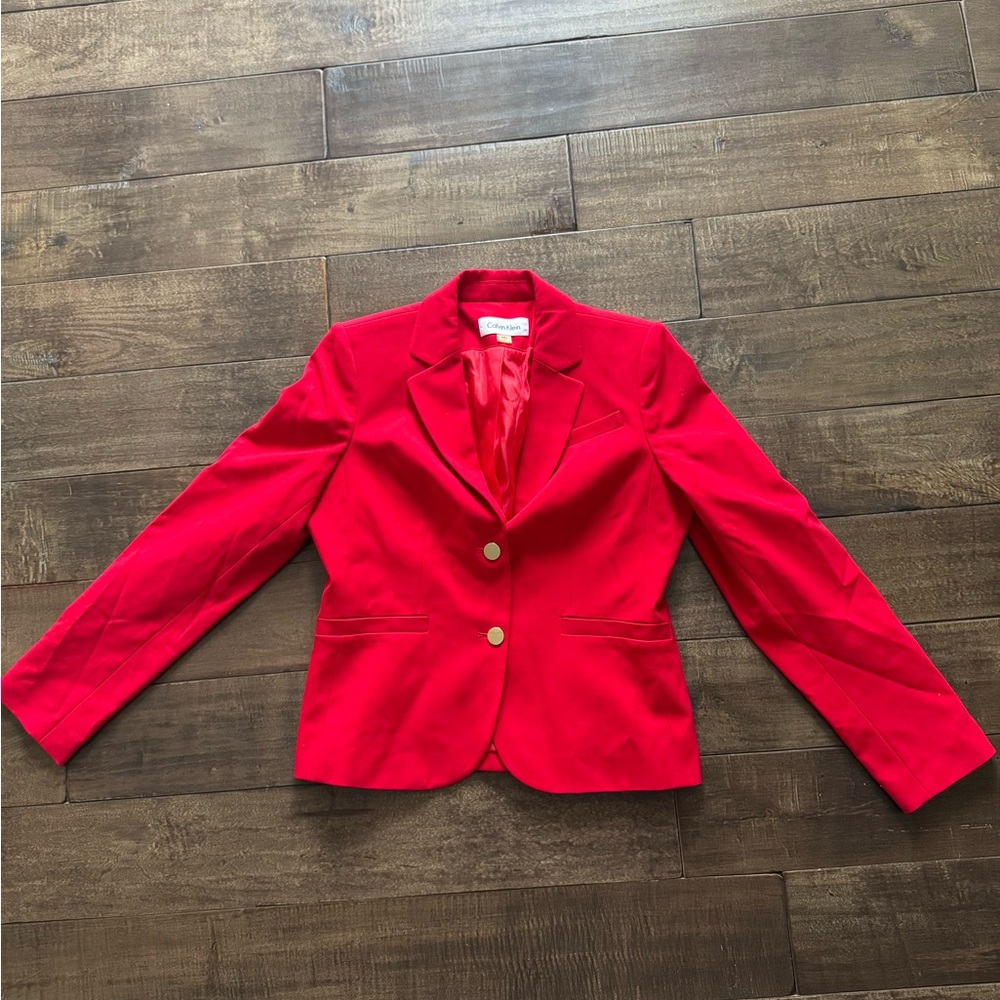 Calvin Klein Collection Red Blazer with Structured Shoulders